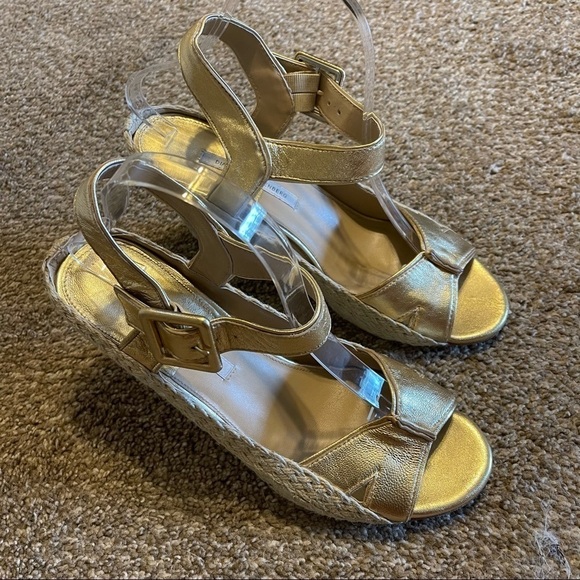 Diane von Furstenberg DVF Sudan Gold Leather Espadrille Wedge size 10M - Picture 3 of 11